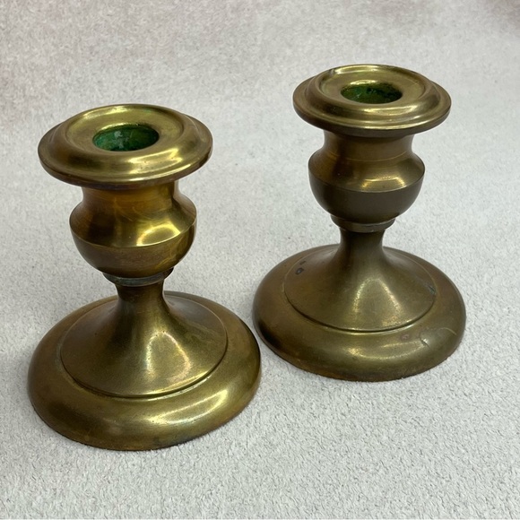 Vintage/Antique Hollow Form Brass Candlesticks Candle Holder Pair Set of 2 - Picture 2 of 9